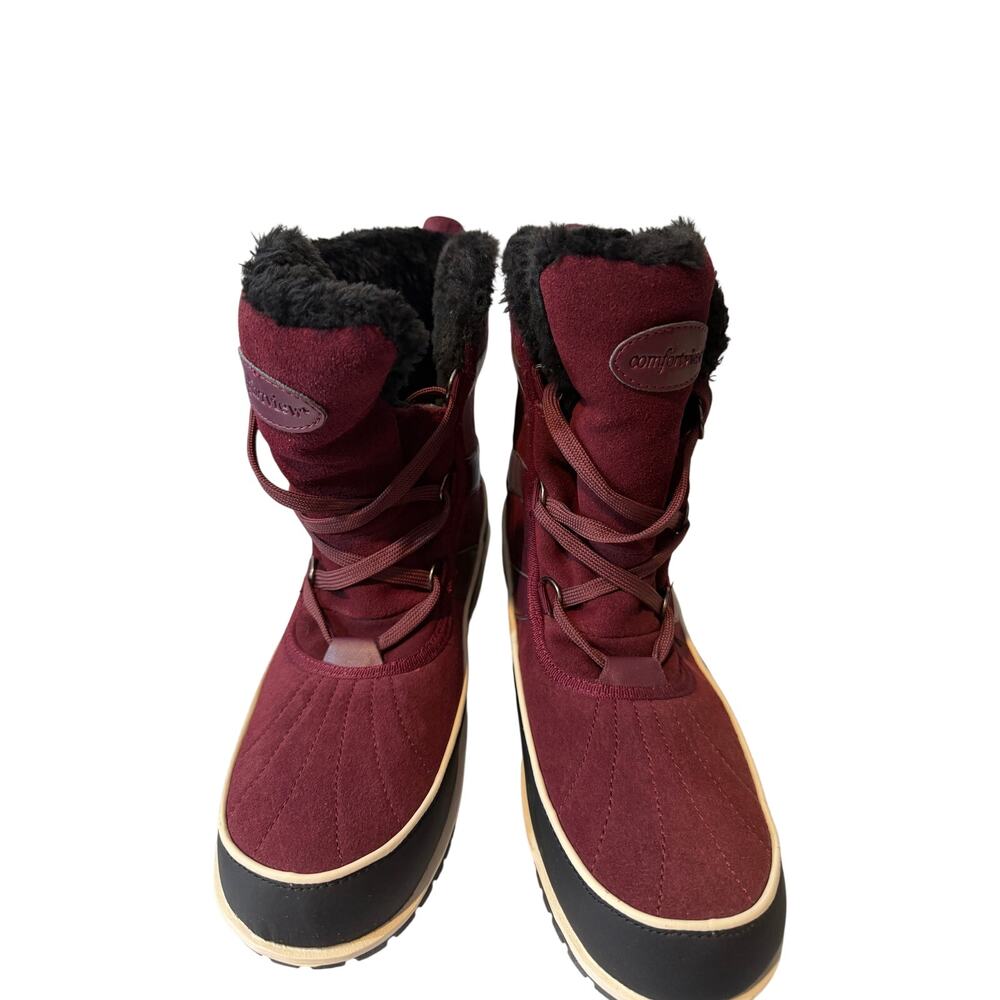 Comfortview Winter black & red Plaid Leather Boots Sz 12M Waterproof Fur lining